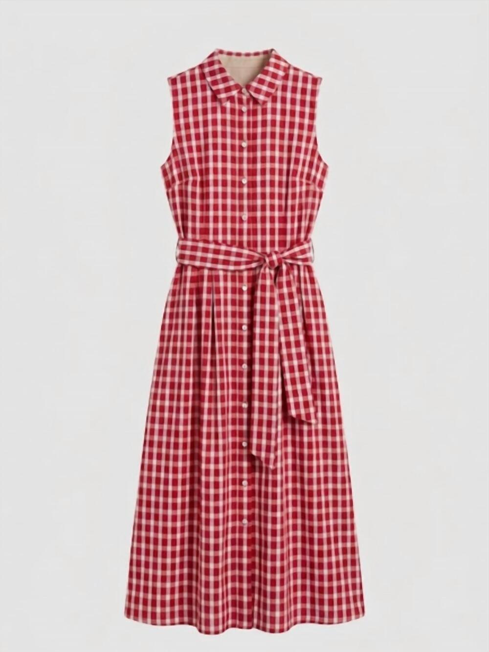 NEW PINCH women's gingham button down dress in red/khaki